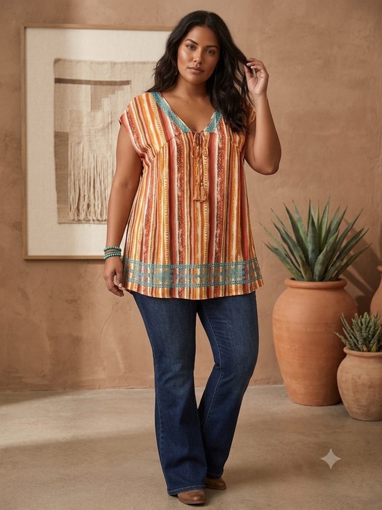 Savanna Jane Tops - Savanna Jane Boho Striped V-Neck Blouse